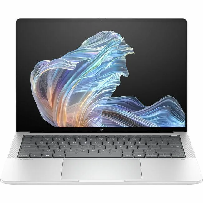 Silver 14-inch laptop with 2.8K touchscreen display open showing keyboard