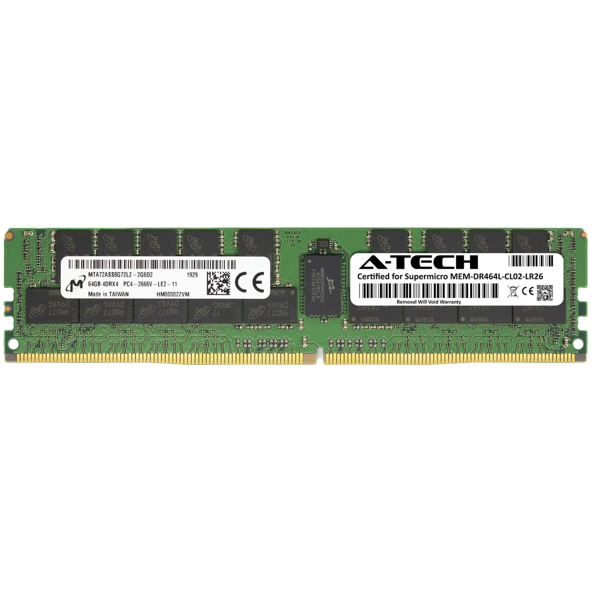Green 288-pin DDR4 LRDIMM module with black chips