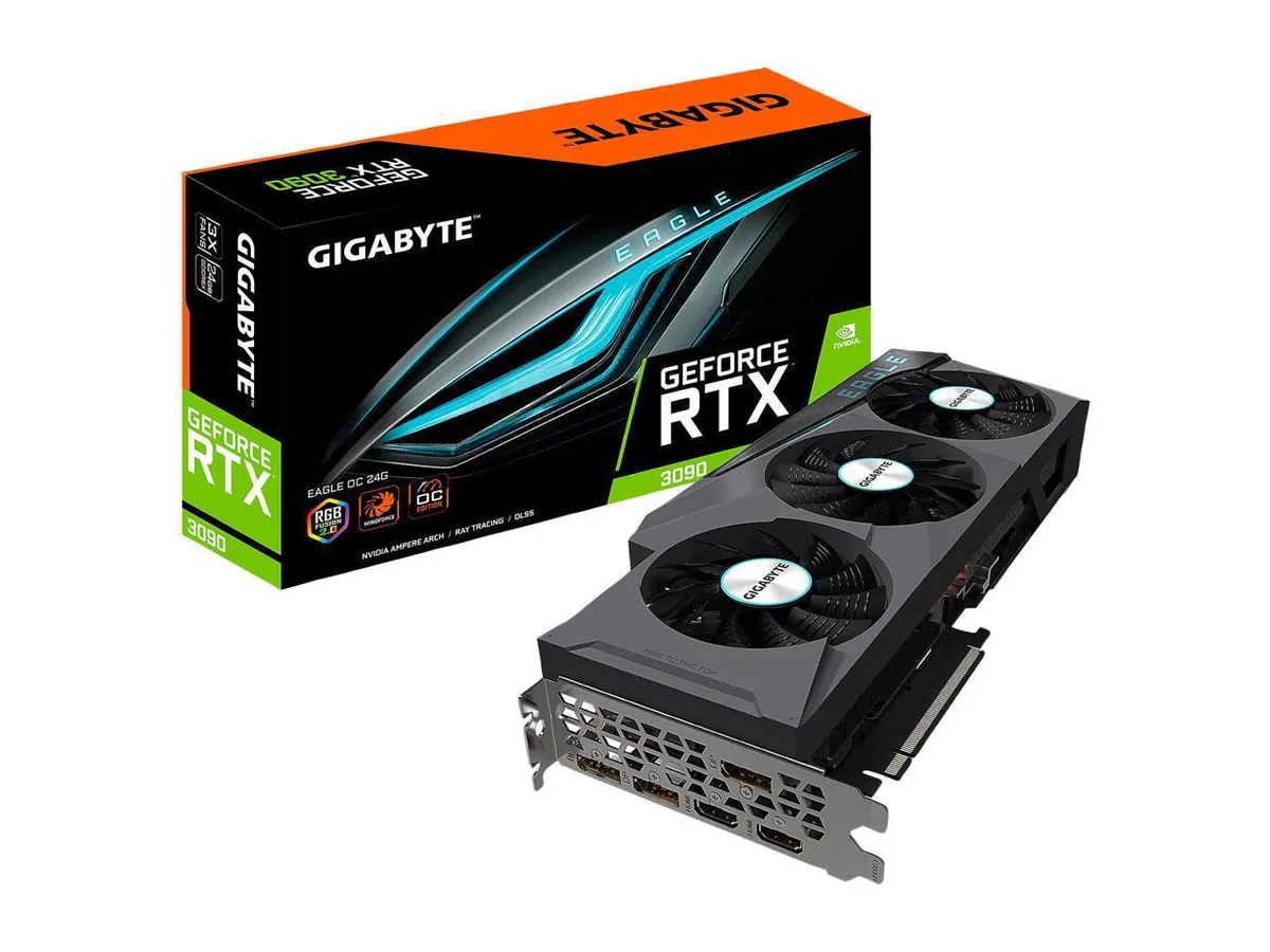 Triple-fan graphics card with silver-grey shroud and black backplate