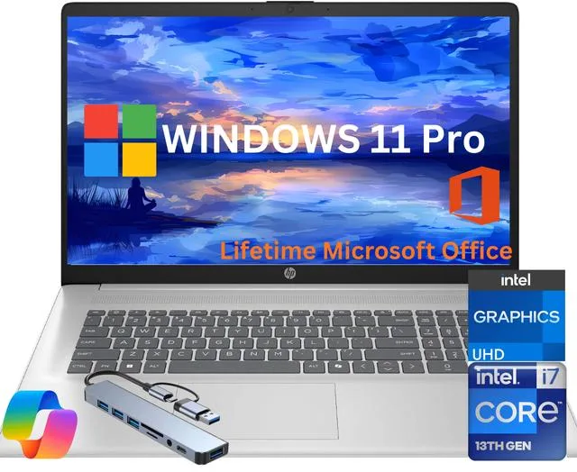 HP HP 17 laptop Intel Core i7-1355U 32GB 256GB NVMe SSD 17.3" FHD Windows 11 Pro Silver — photo du produit