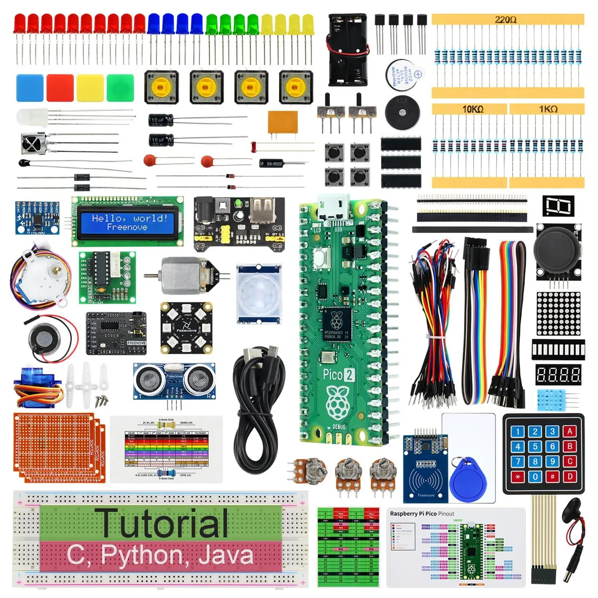KEHIPI starter kit for Raspberry Pi Pico 2 with 224 components and 119 projects
