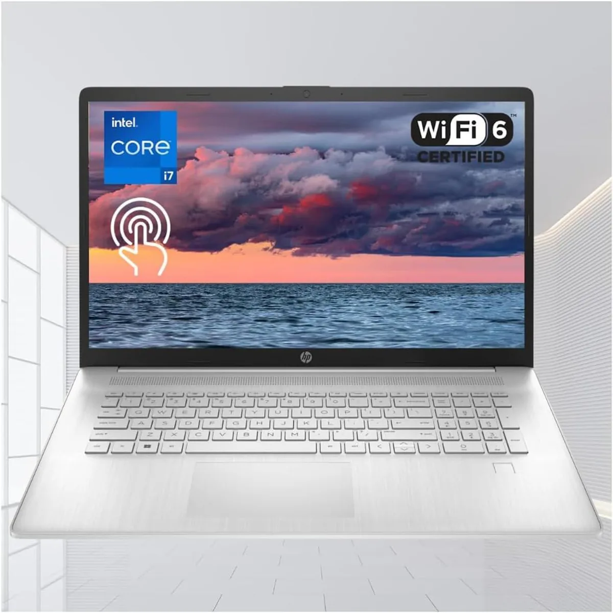 Silver 17.3 inch touchscreen laptop with slim profile