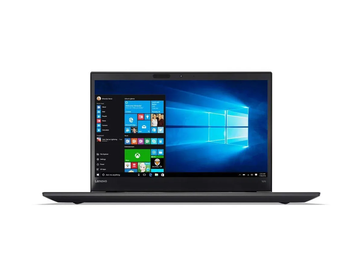 Black 15.6 inch ThinkPad T570 laptop with webcam and non-touch HD screen