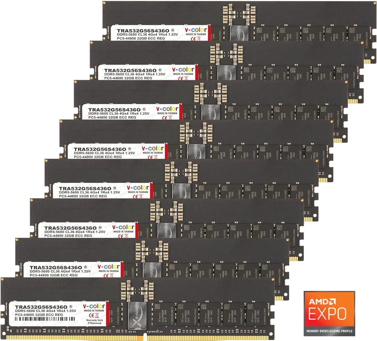 V-color V-color WRX90 OC R-DIMM 256GB (8x32GB) DDR5 5600 CL36 ECC Registered 1.25V AMD EXPO — 제품 사진