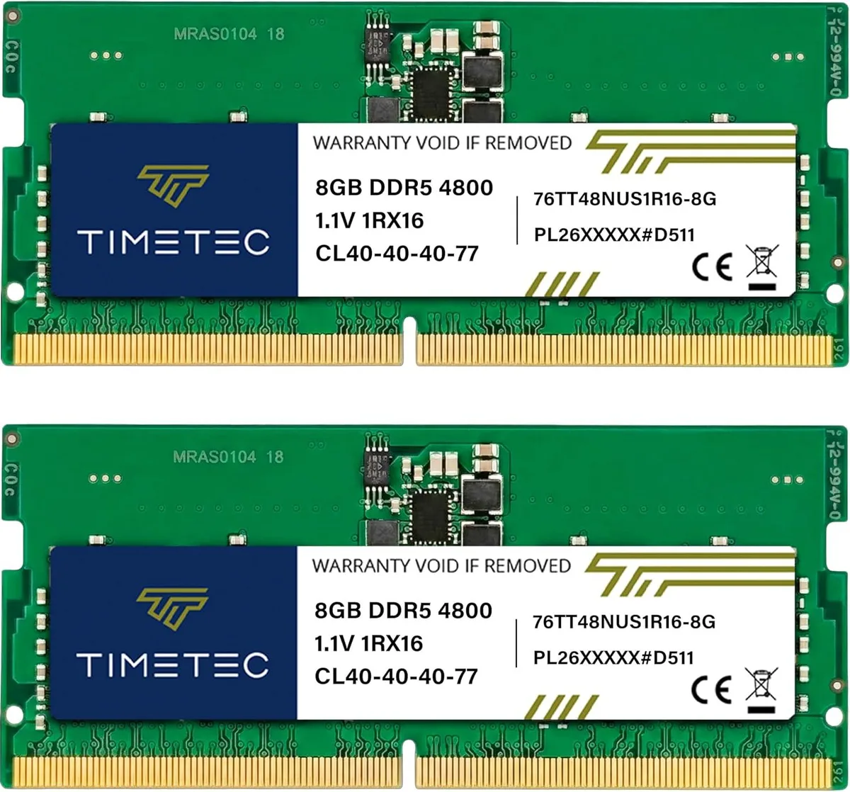 Timetec Timetec 16GB (2x8GB) DDR5 4800MHz CL40 SODIMM Laptop RAM — снимка на продукта