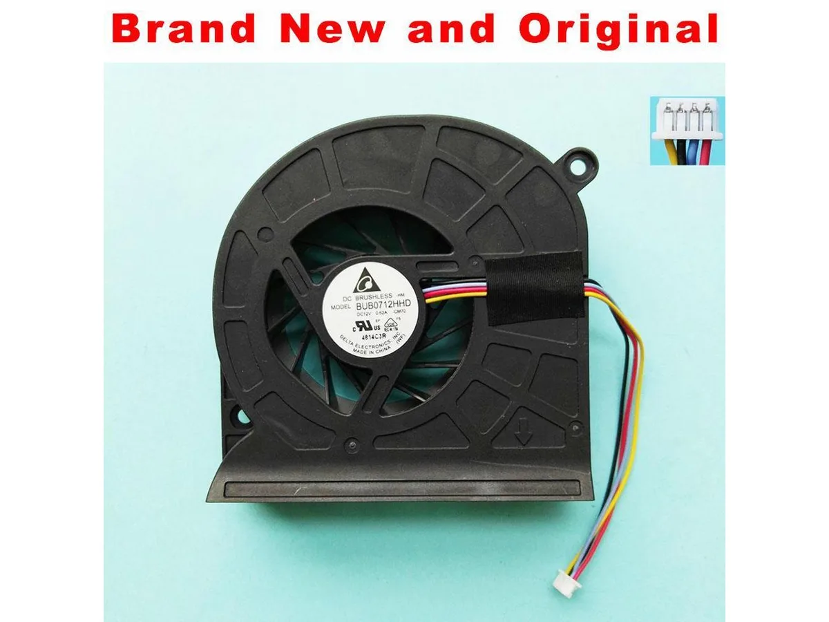 Black rectangular CPU cooling fan with central rotor and wire lead