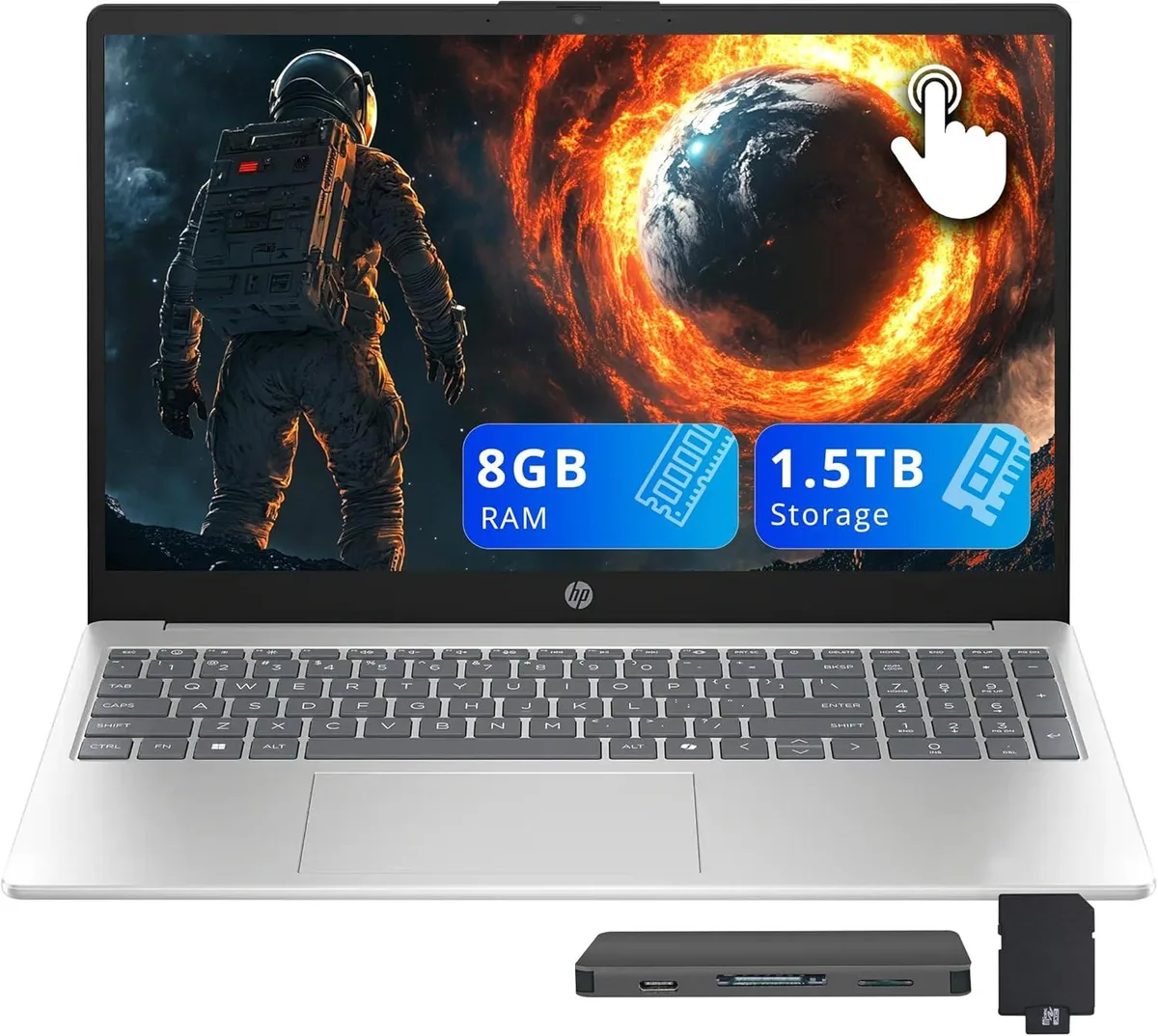 HP HP 15.6" FHD Touchscreen Business Laptop Ryzen 5 7520U 8GB 512GB + 1TB Dock Silver — 商品照片