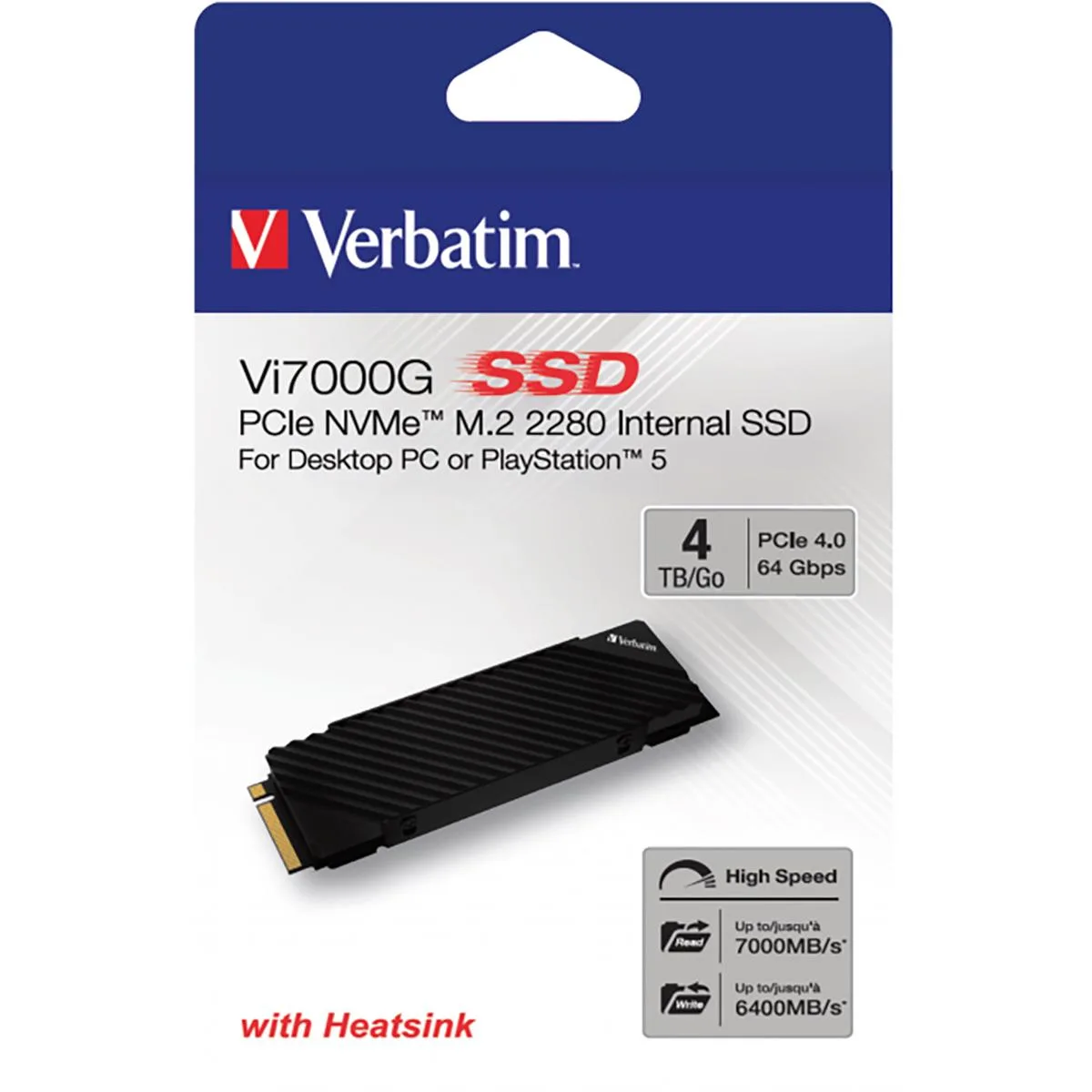 Verbatim Vi7000 4TB M.2 SSD with black heatsink