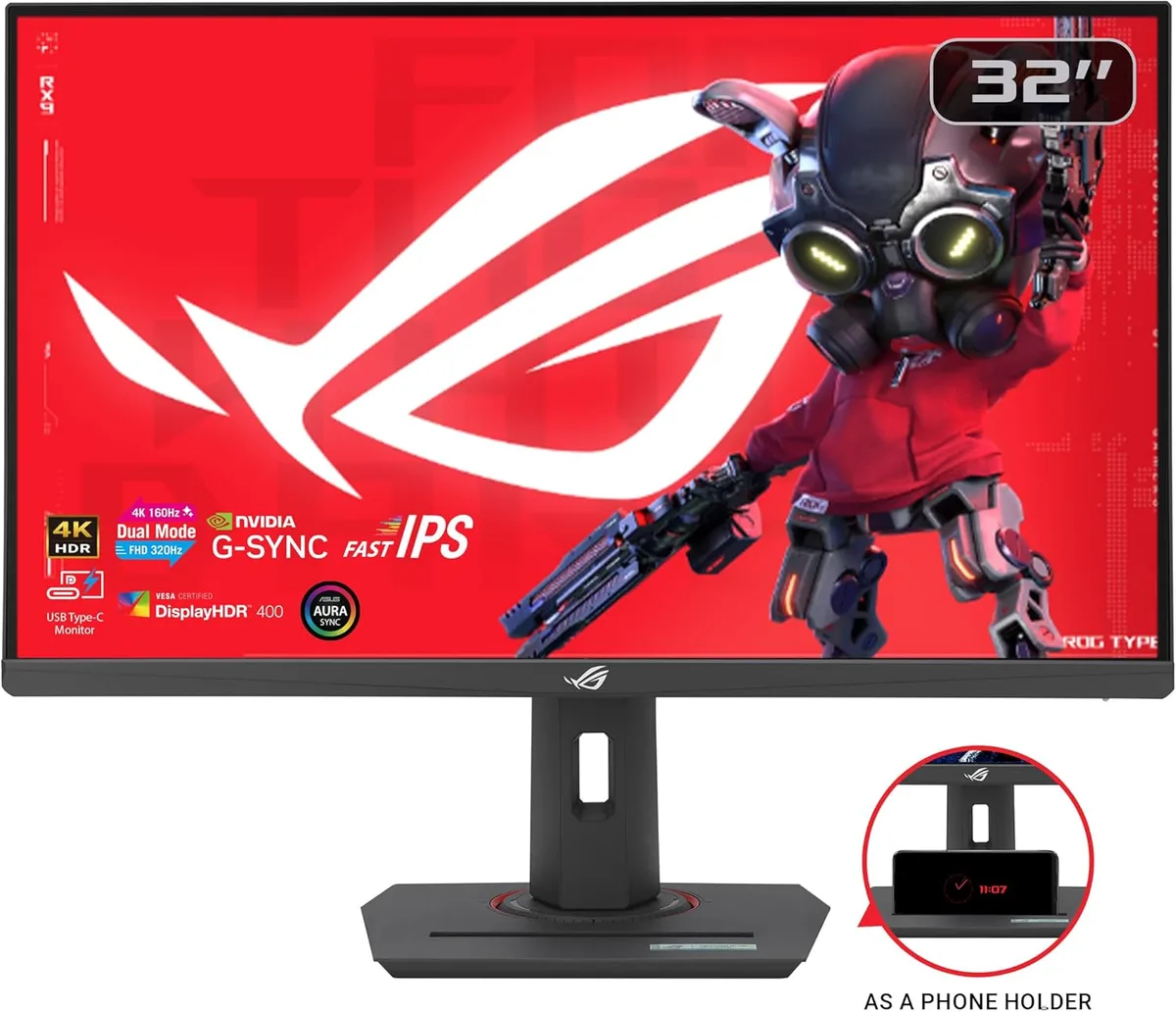 Black 31.5 inch flat gaming monitor on height adjustable stand