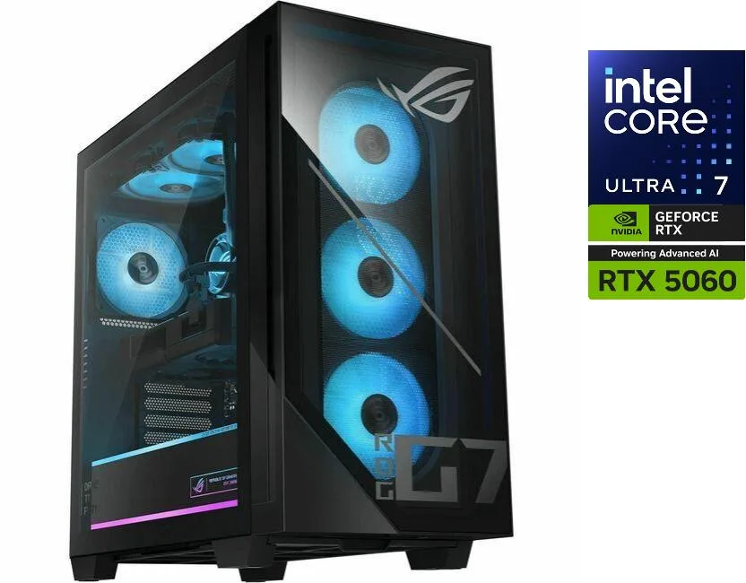 Black ASUS ROG G700 tower with RGB keyboard and mouse
