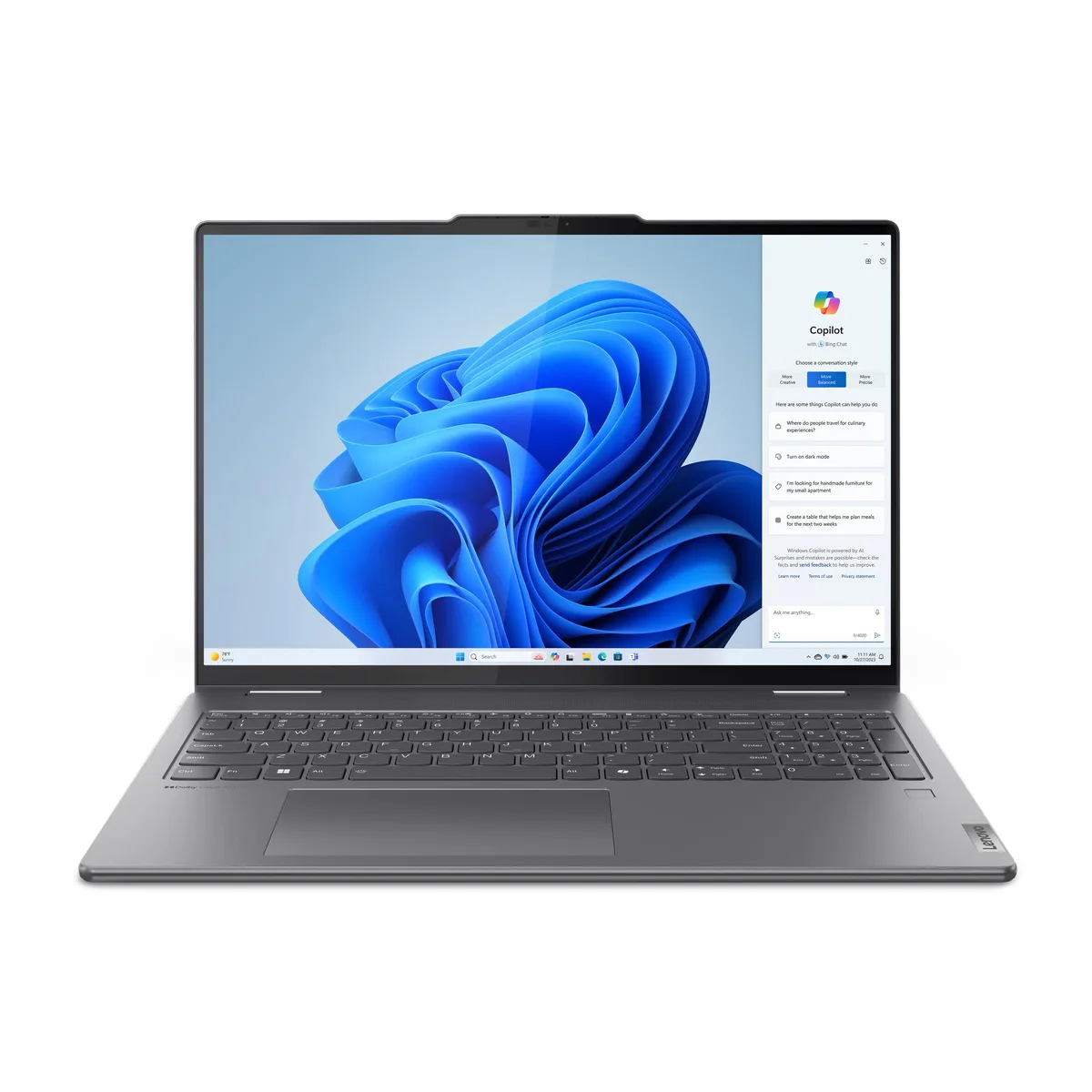 Gray 16-inch 2-in-1 convertible laptop with touchscreen display and 360-degree hinge