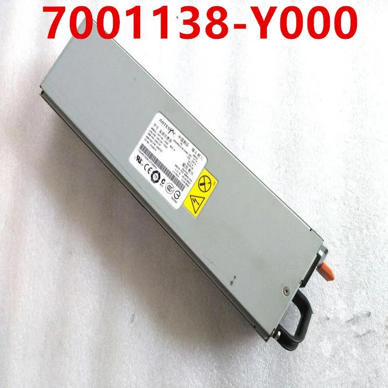 Rectangular metal ATX power supply unit with ventilation grille and label sticker