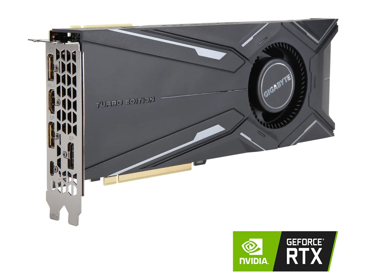 GIGABYTE RTX 2080 Ti Turbo graphics card with blower fan and metal backplate