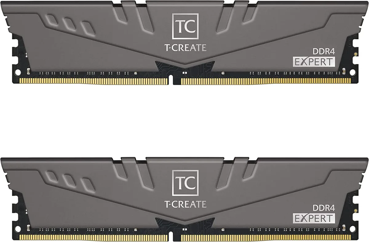 Two gray aluminum heat-spreader DIMMs side by side