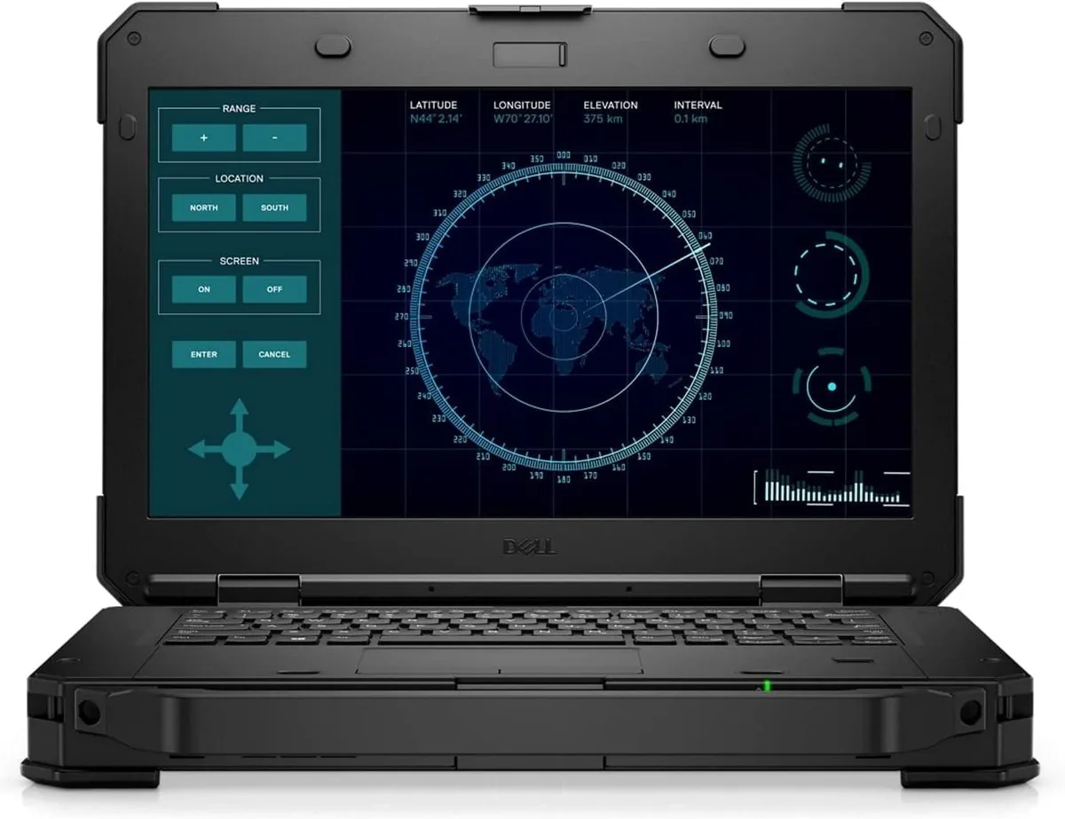 Black rugged 14 inch laptop with matte finish and reinforced corners