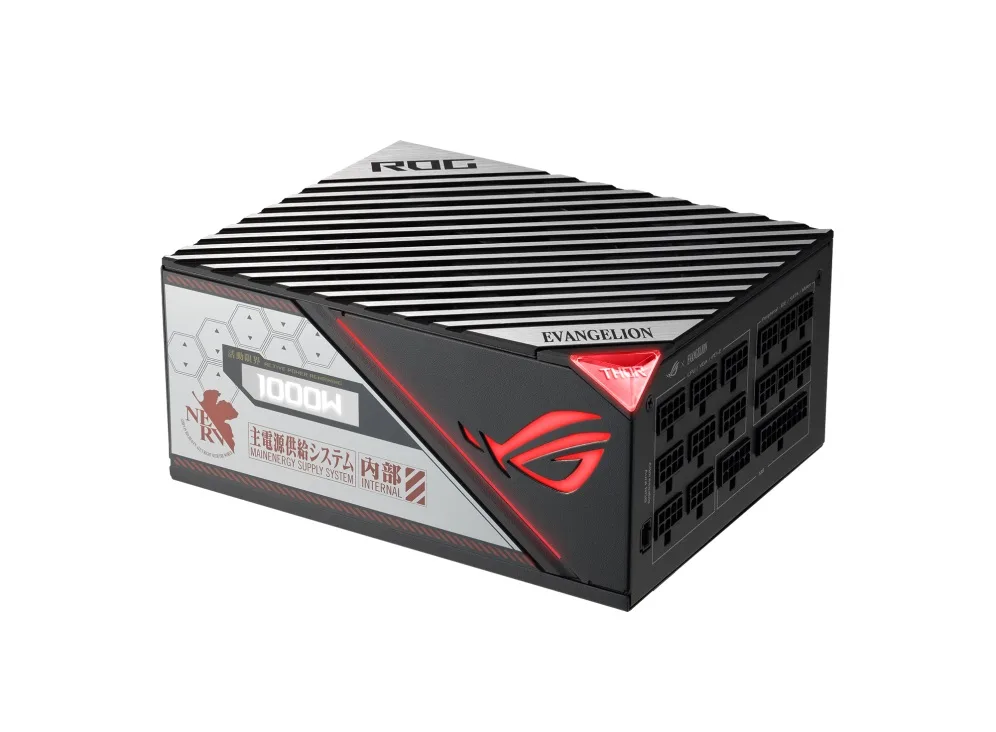 White ATX power supply with EVA themed accents and side OLED display