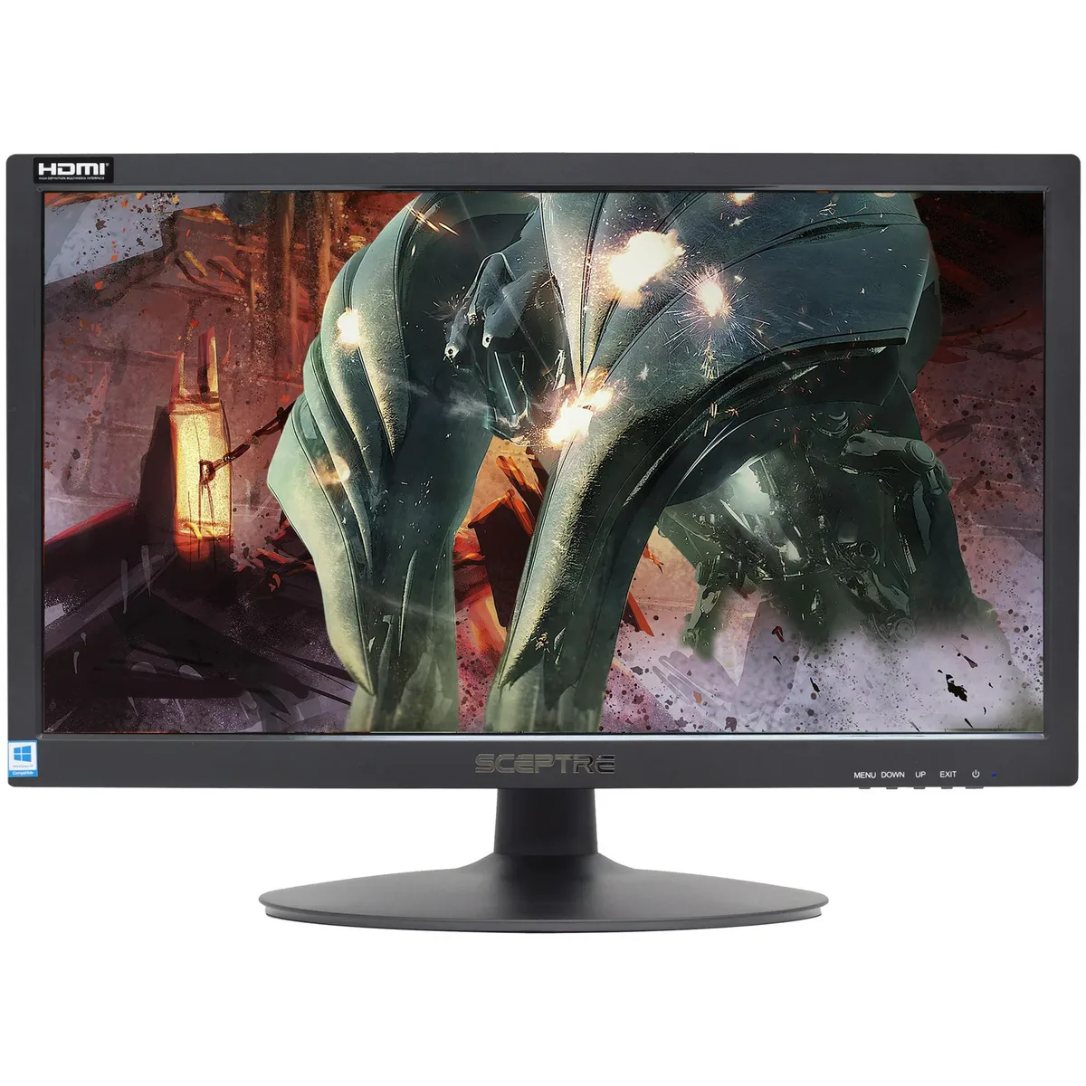 Black 20 inch LED monitor with thin bezels on desk
