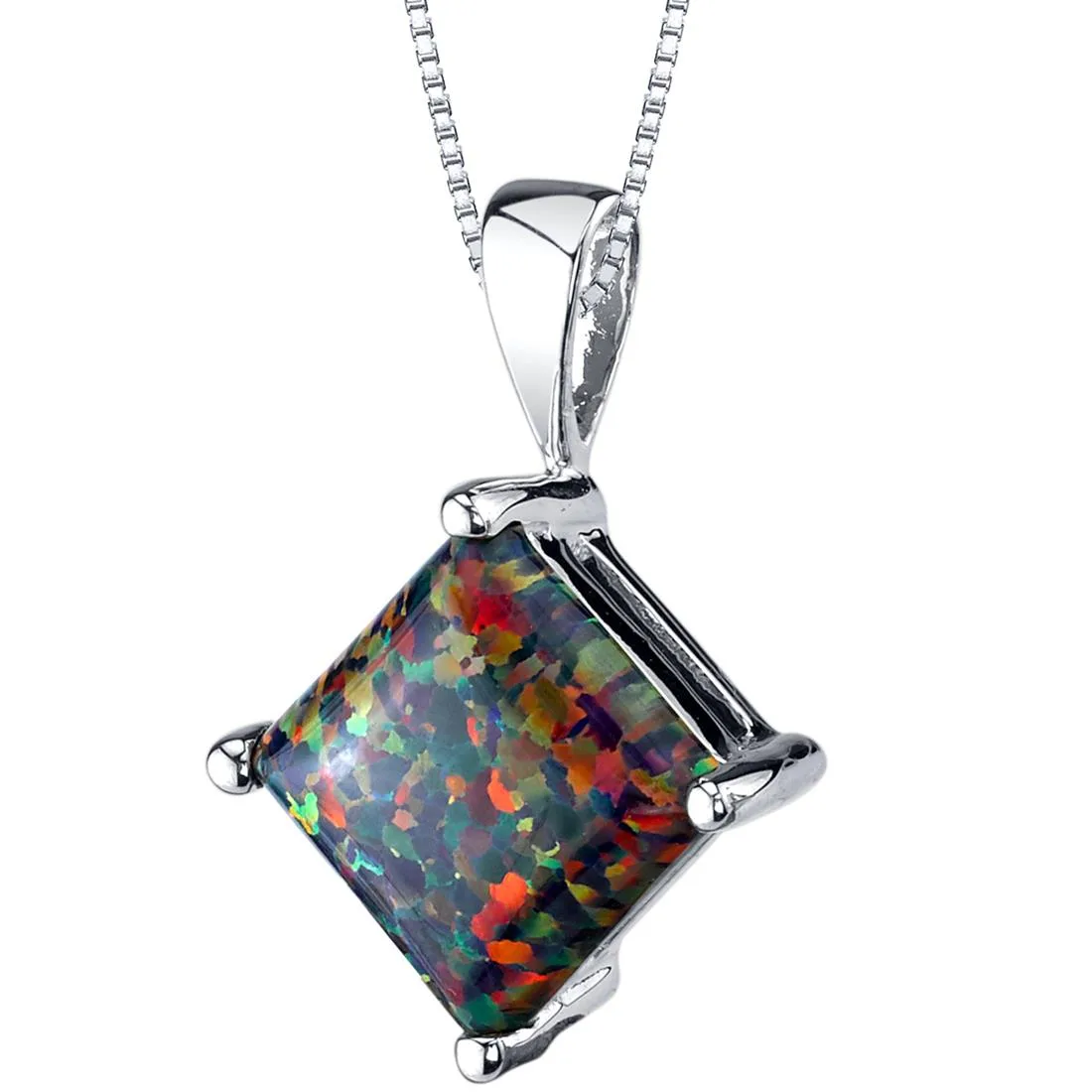 Oravo Oravo 14k White Gold Princess Cut Created Black Opal Pendant 1.00 ct 18 in chain — product photo