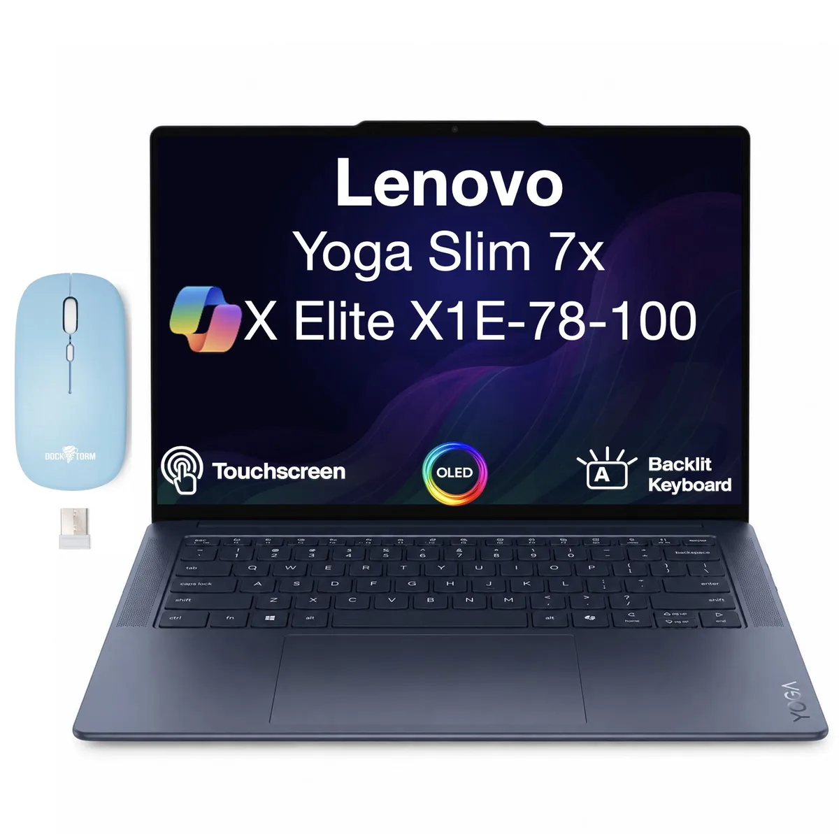 Cosmic Blue Lenovo Yoga Slim 7x laptop with 14.5 inch OLED touchscreen display
