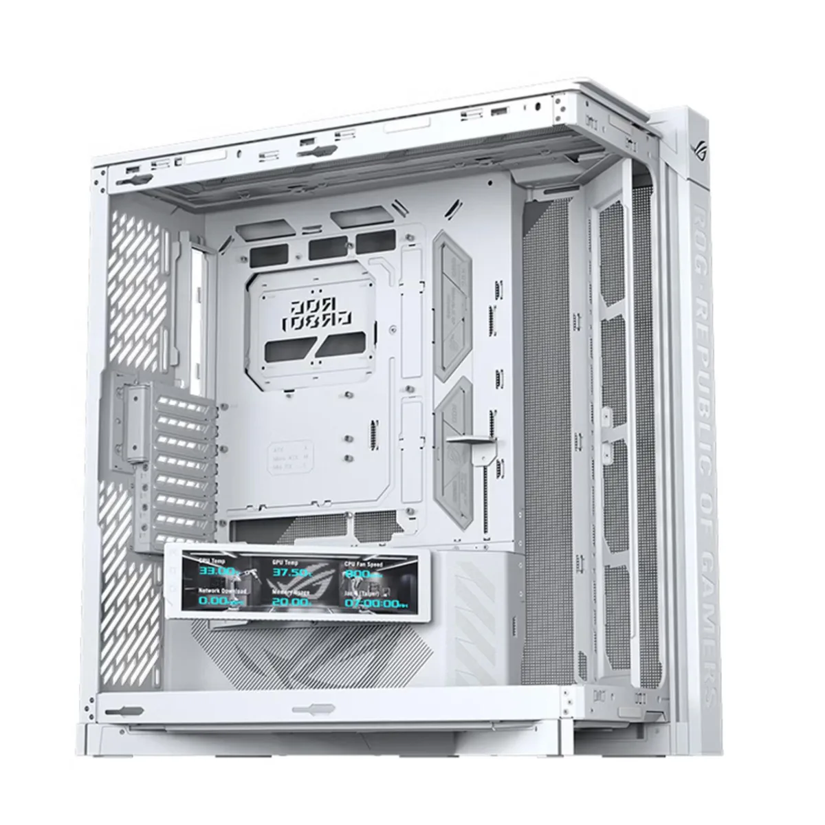 White mid-tower case with brushed aluminum frame and glass side panel