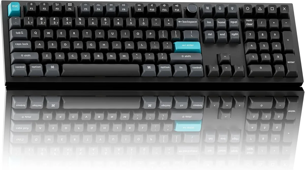 Black full-size aluminum wireless mechanical keyboard with RGB backlighting