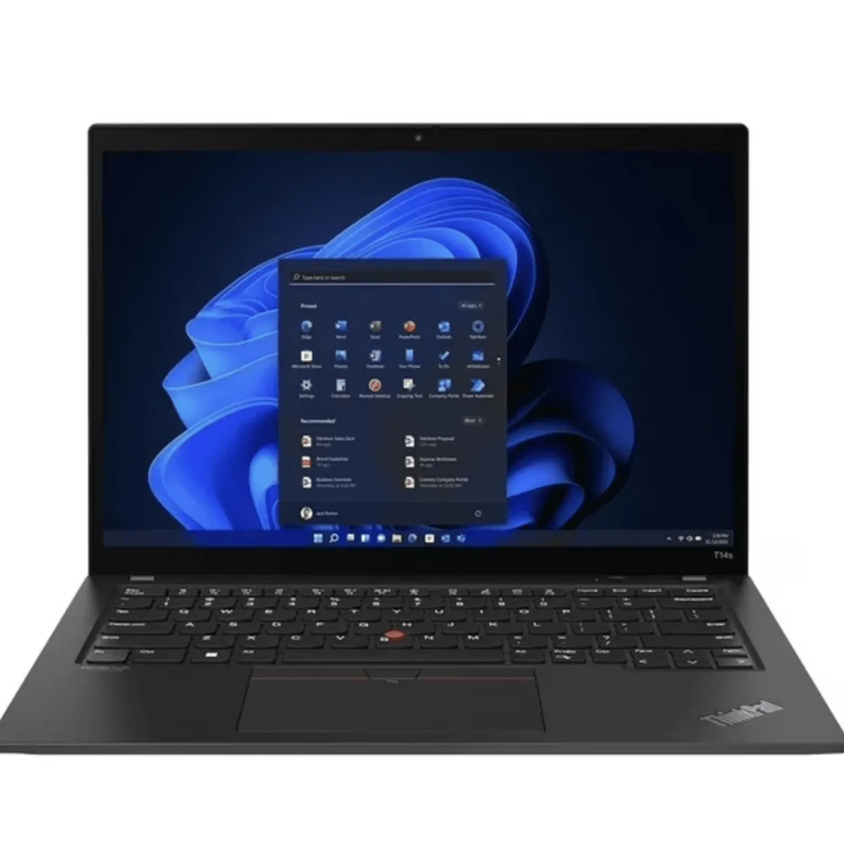 Black 14-inch laptop, slim matte finish, closed lid showing ThinkPad logo