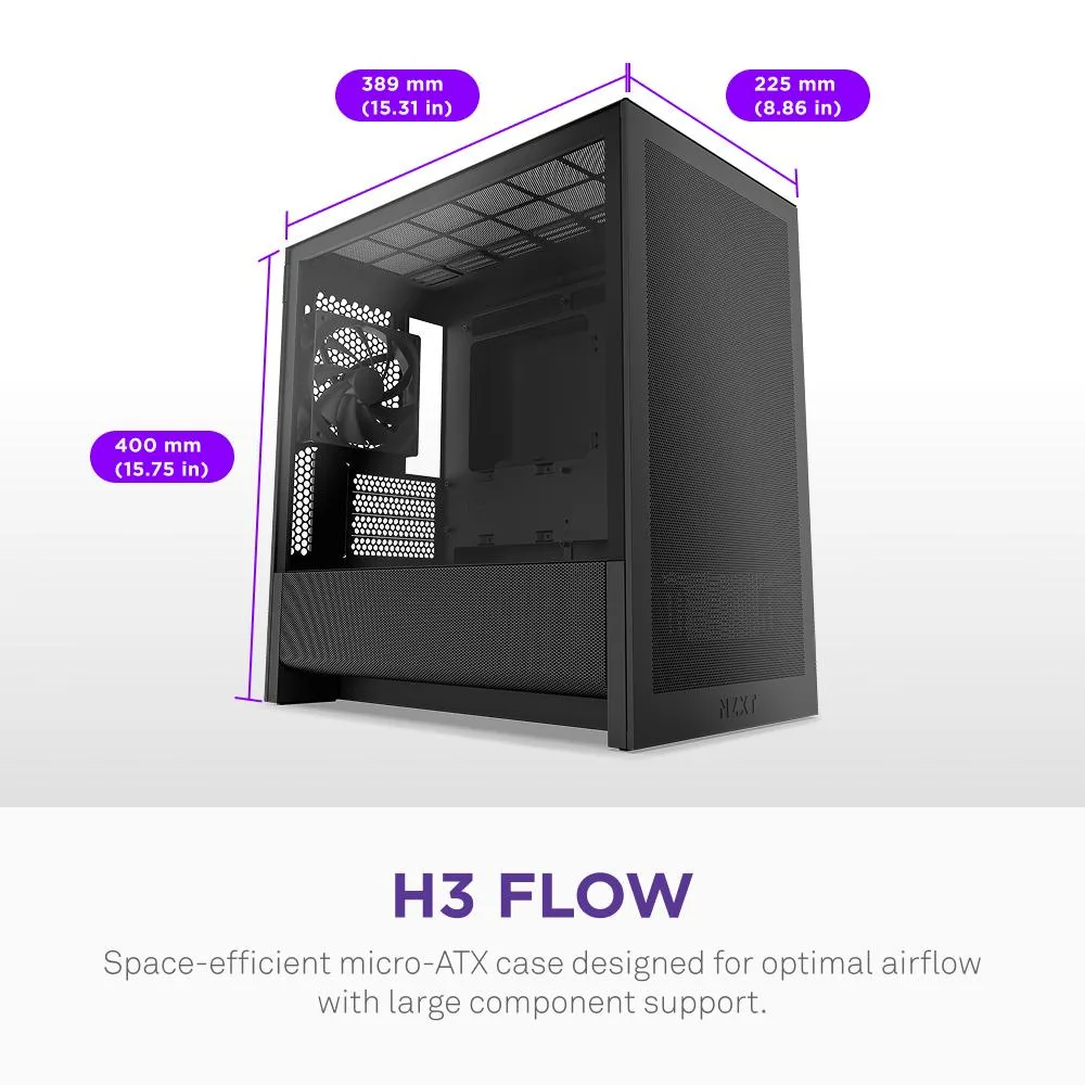 NZXT NZXT CC-H31FB-01 H3 Flow Micro-ATX PC Case Black — zdjęcie produktu