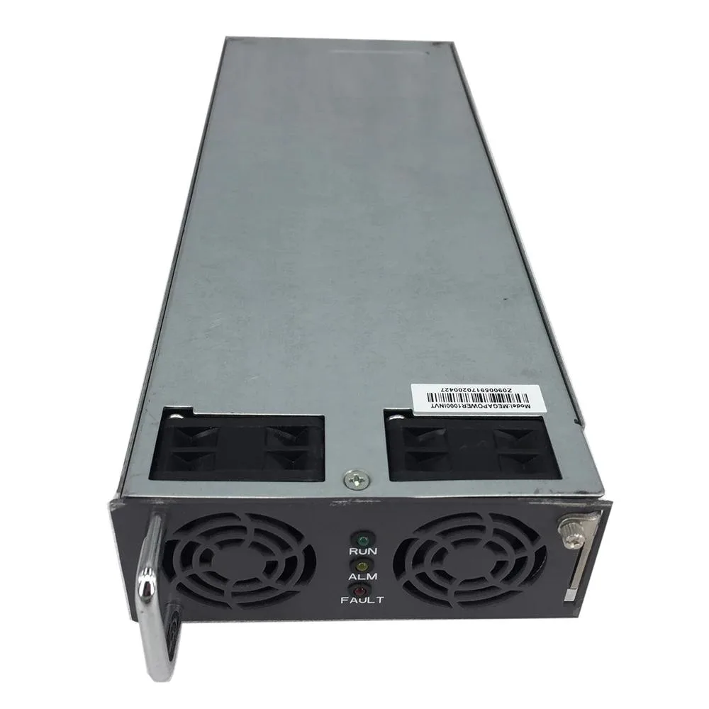 Rectangular ATX power supply unit, matte metal finish, label shows 48V input 220V output 1000W
