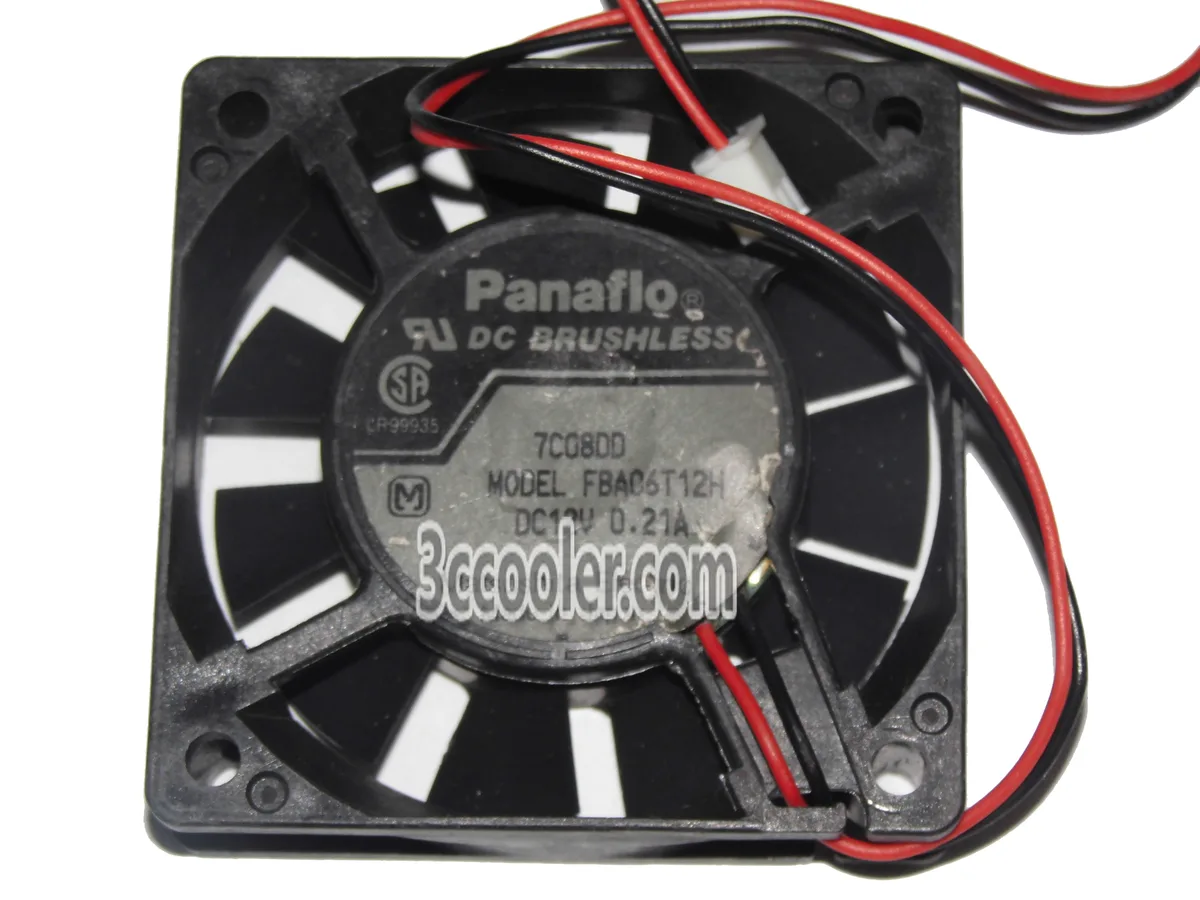 Black 60mm square fan with ball bearing, 12V 0.21A two-wire connector