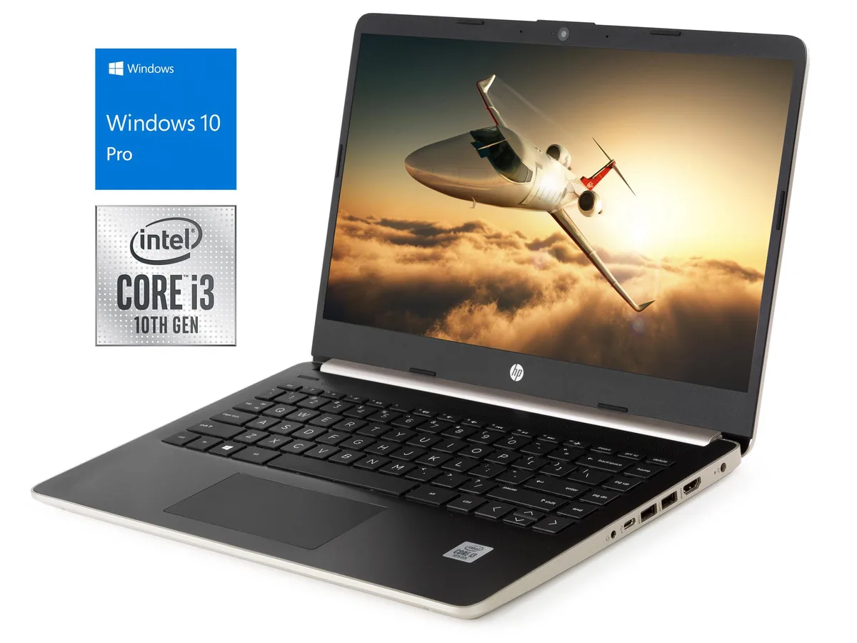 Thin 14 inch champagne gold laptop with micro-edge bezel display