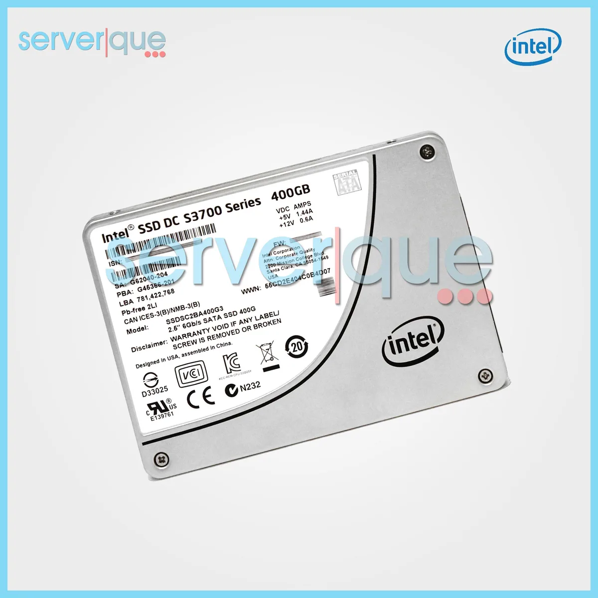 Silver 2.5 inch Intel DC S3700 400GB SATA SSD