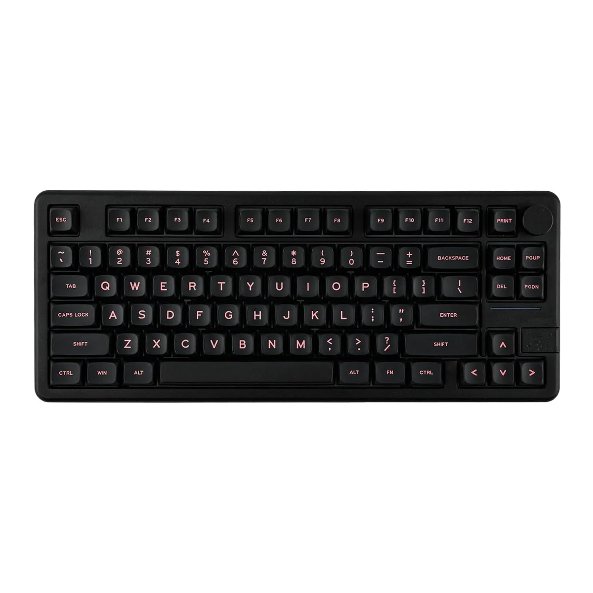 Black aluminium 75% mechanical keyboard with metal knob and RGB backlighting