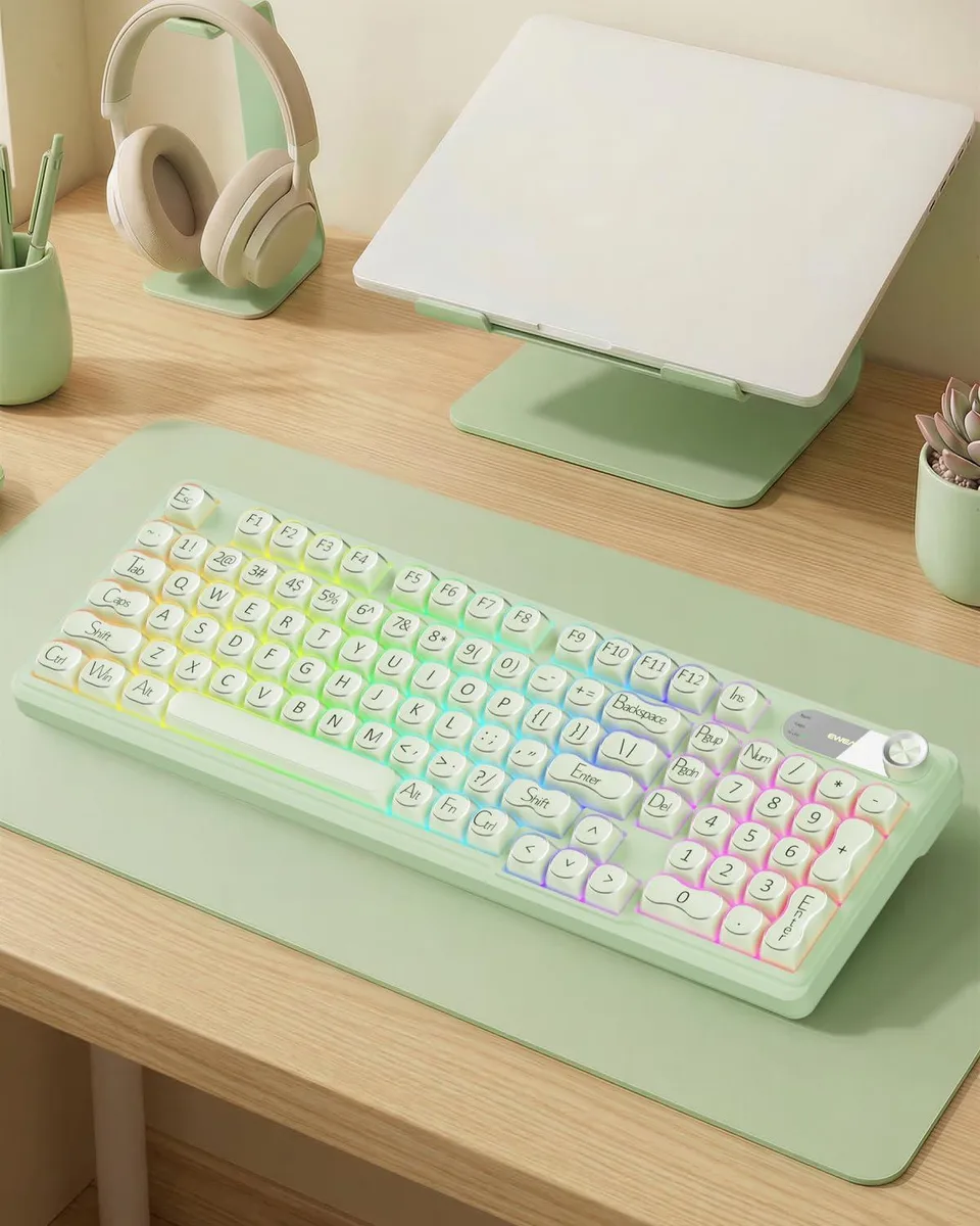 Green 98-key gaming keyboard with side screen and media knob