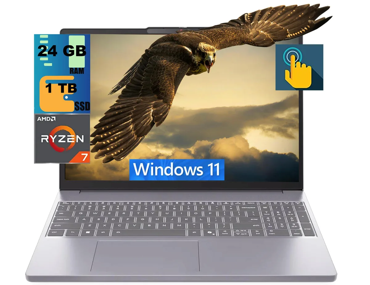 Lenovo Lenovo IdeaPad Slim 3 15 laptop AMD Ryzen 7 170 24GB 1TB Radeon 680M 15.3" WUXGA touchscreen — product photo