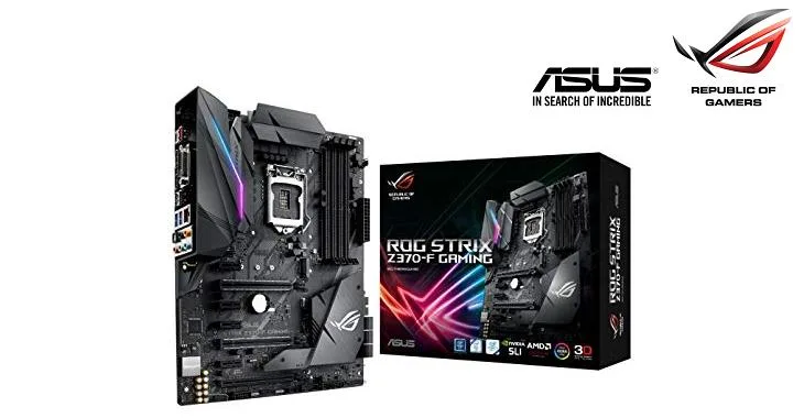 Black ATX motherboard with silver heatsinks, reinforced PCIe slots, and an M.2 shield