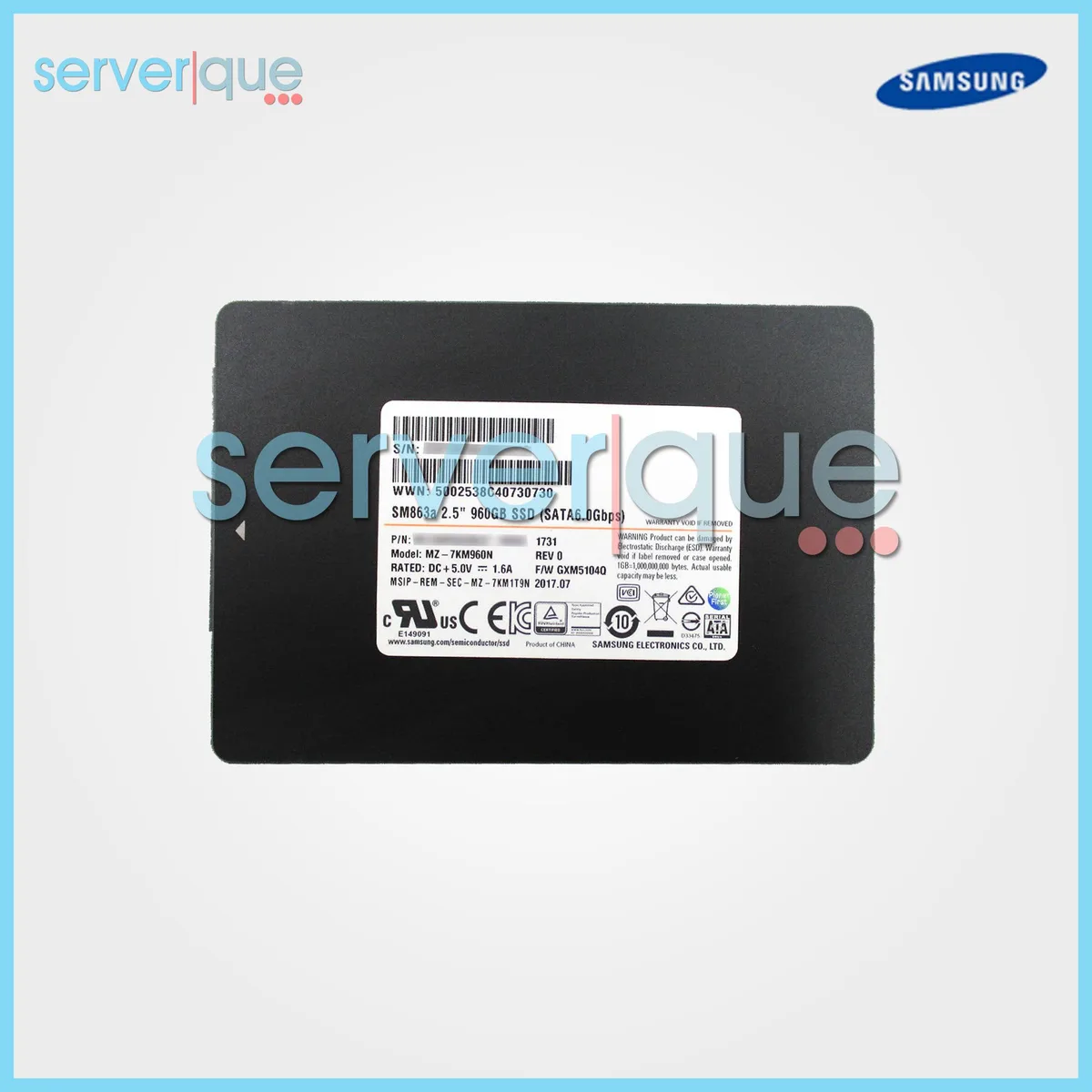 Samsung SM863a 960GB 2.5 inch SATA SSD with black metal casing