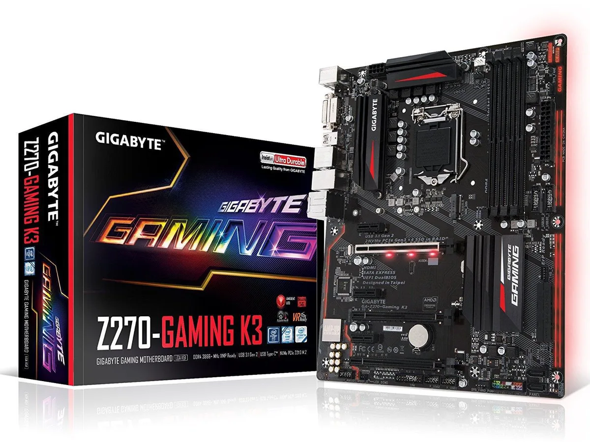 GIGABYTE Z270 ATX motherboard black PCB silver heatsinks