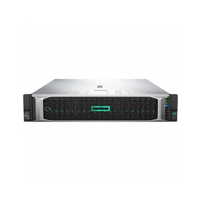 Silver 2U rack server with front drive bays and HPE badge