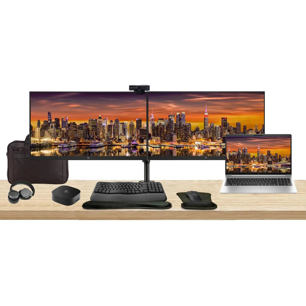 HP HP ProBook 455 G10 15.6" Ryzen 7 16GB 512GB bundle with 2×27" monitors, dock, peripherals — foto do produto