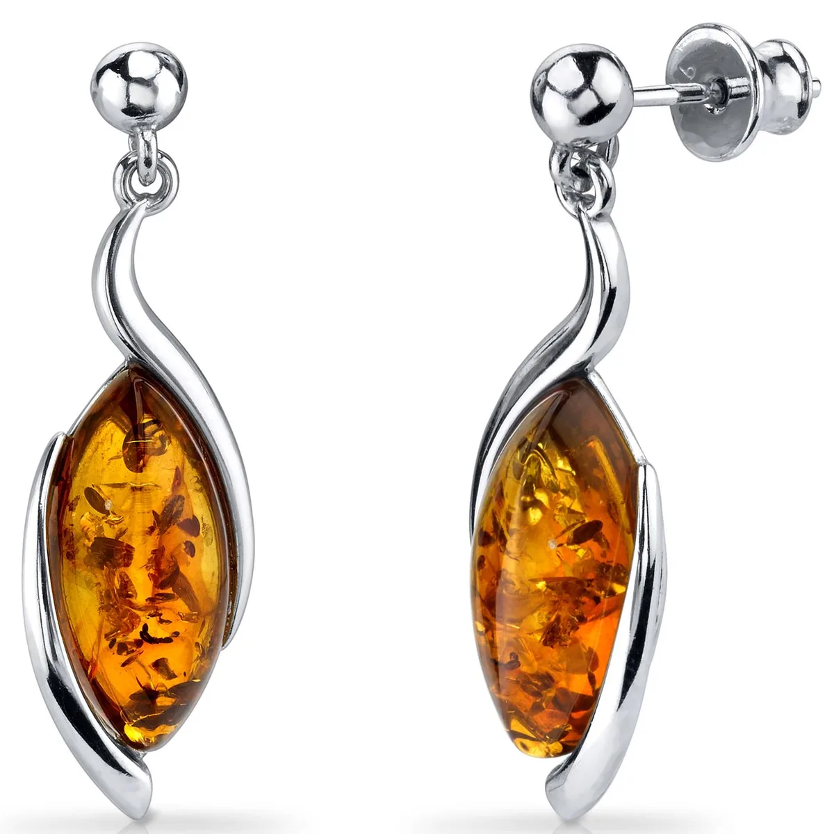 Oravo Oravo Baltic Amber Earrings Sterling Silver Cognac Marquise 3.5g 925 SE8518 — toote foto