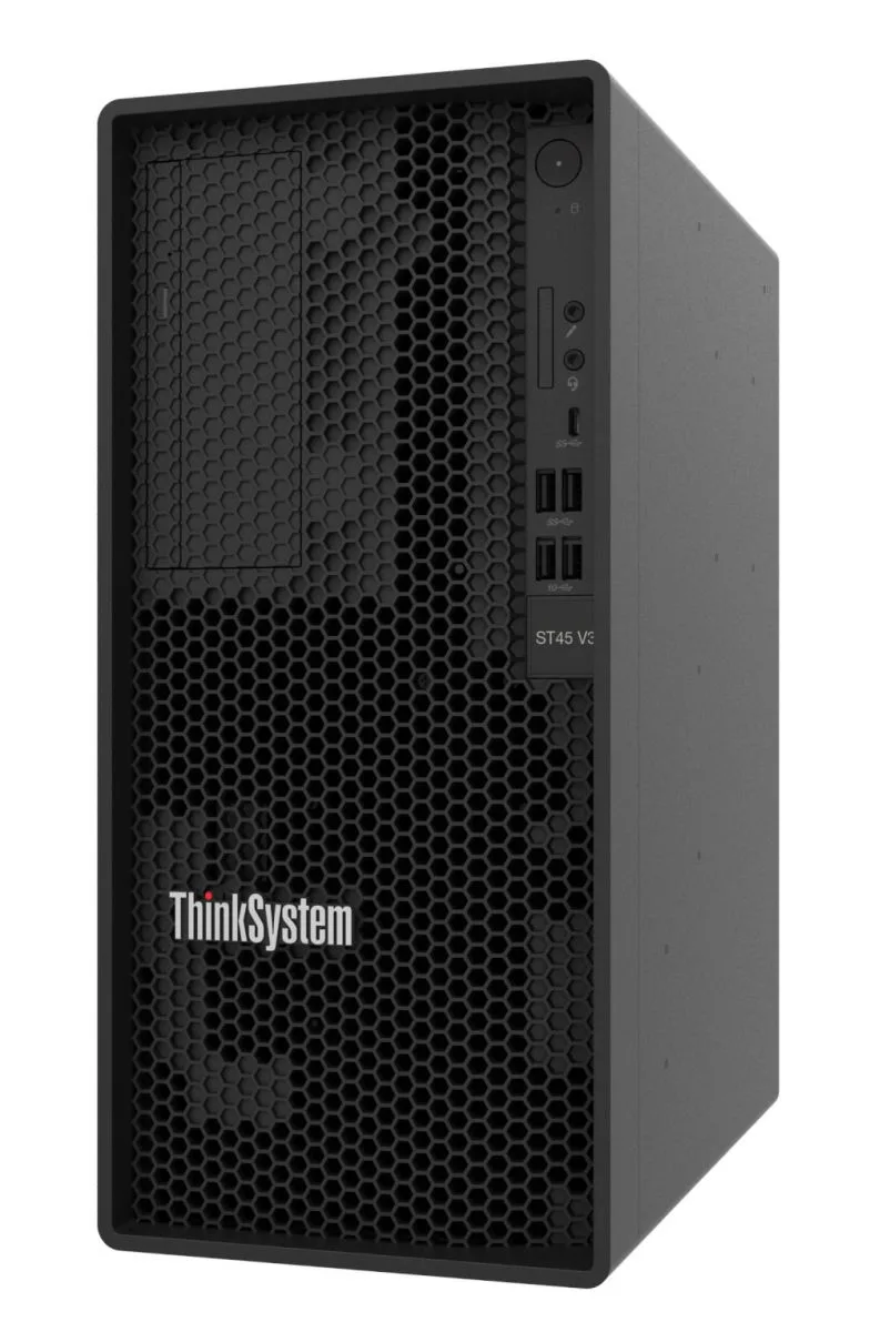 Lenovo ThinkSystem ST45 V3 tower server in black finish