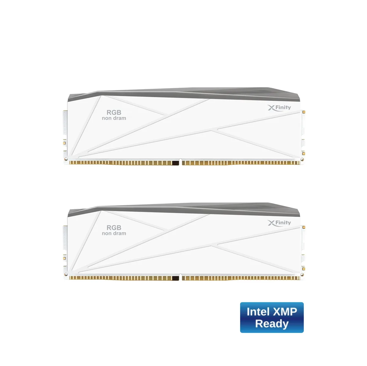 Two white DDR5 CUDIMM filler modules with silver light rods and 16 ultra-BroadBeam LEDs