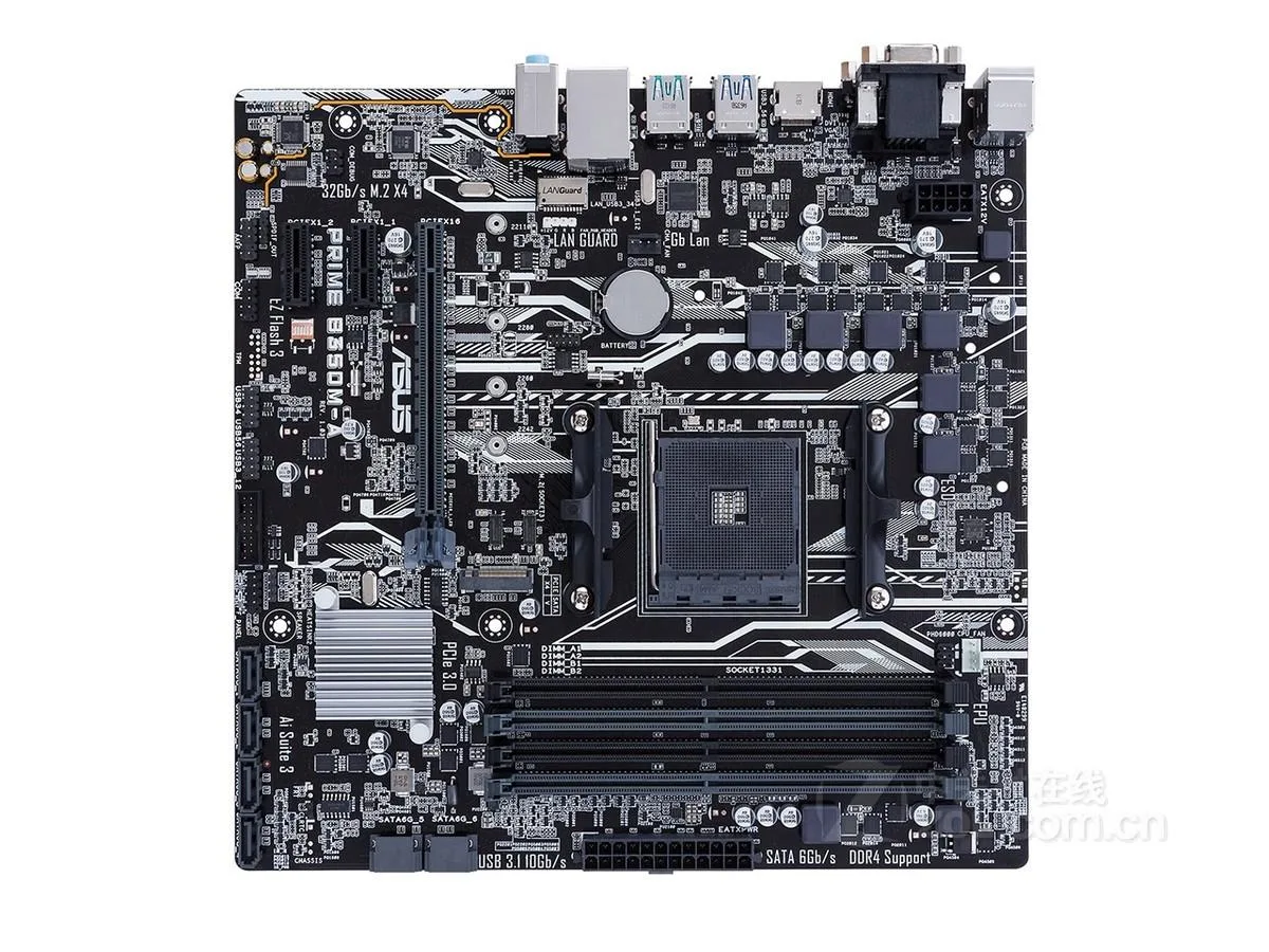 Green rectangular micro-ATX motherboard with silver AM4 socket, black DDR4 slots, metallic heatsinks and rear I/O shield