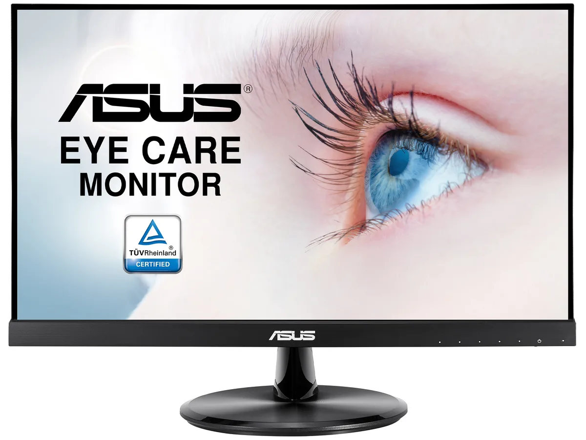 Black 21.5 inch frameless IPS monitor on a simple stand