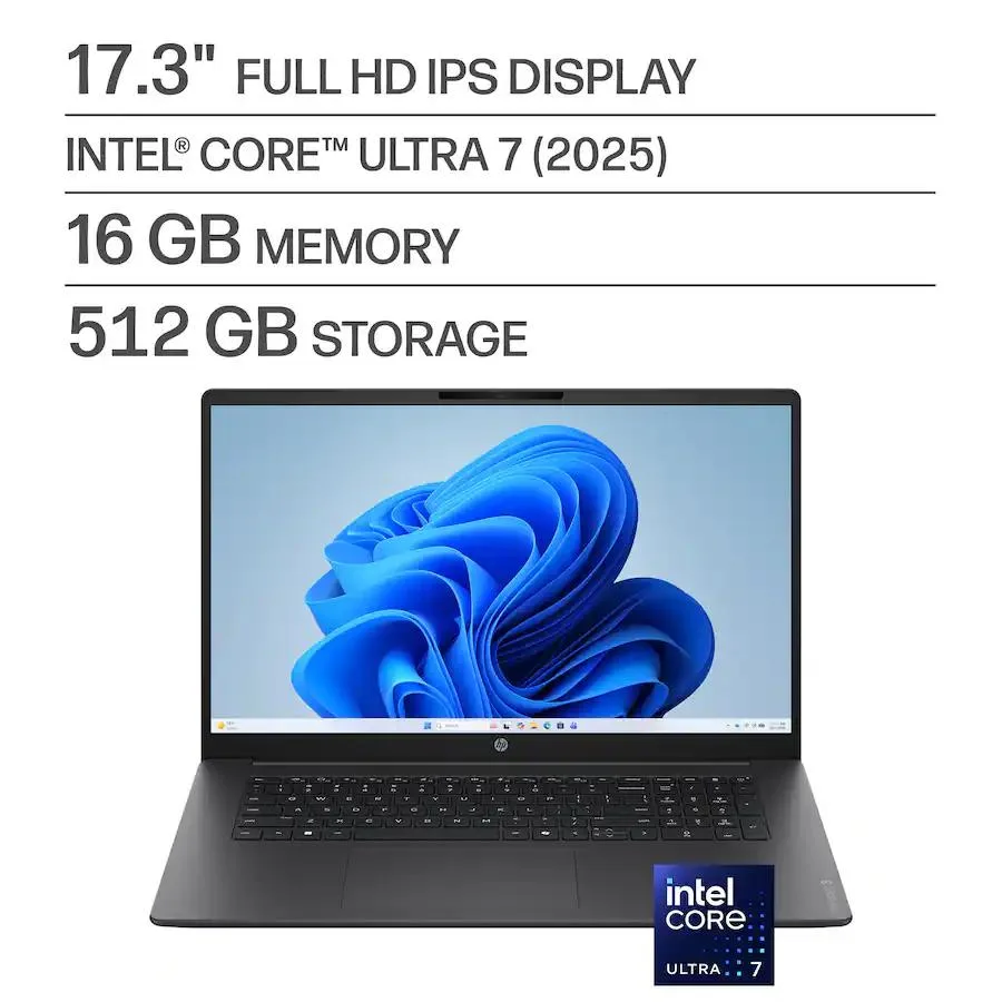 Silver 17.3 inch laptop with anti-glare screen and backlit keyboard