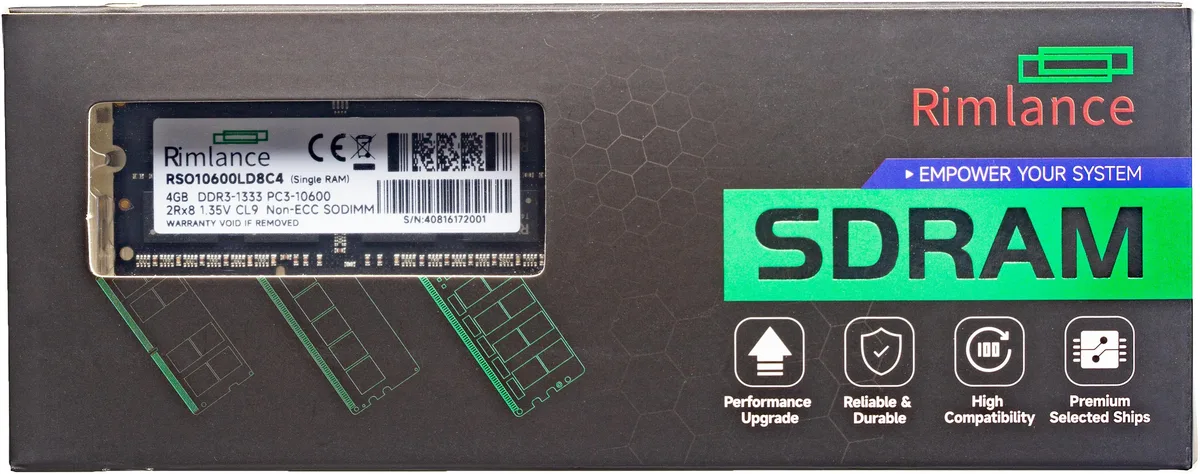 RIMLANCE RIMLANCE RSO10600LD8C4 4GB 1.35V DDR3 1333MHz PC3-10600 SODIMM 2RX8 — foto produk