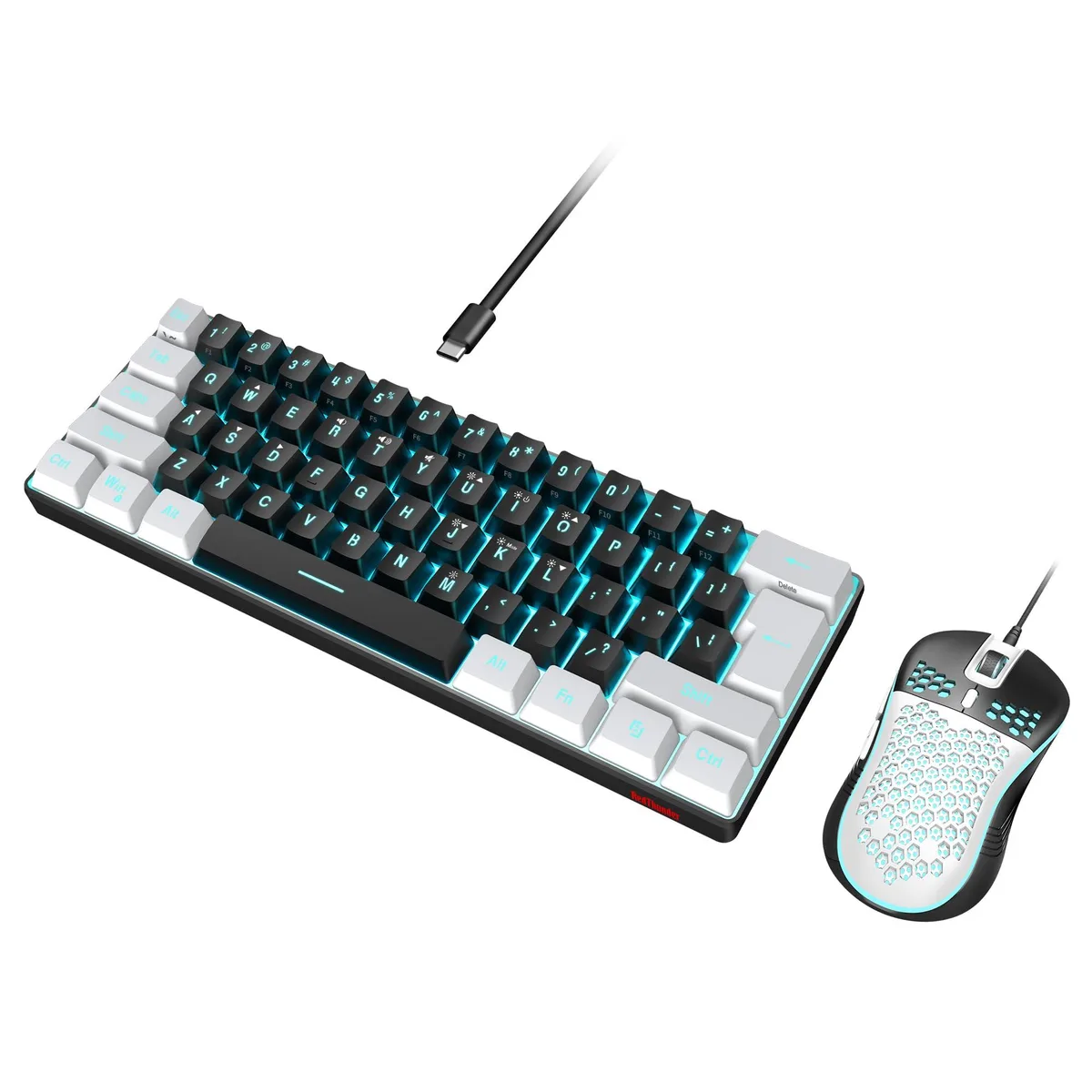 Redragon K62 60% 61-key RGB keyboard and honeycomb mouse in black-white