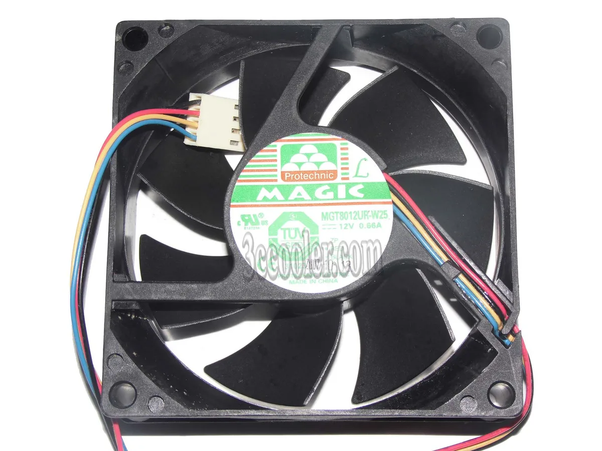 Black 80mm square fan 25mm thick four wire PWM connector