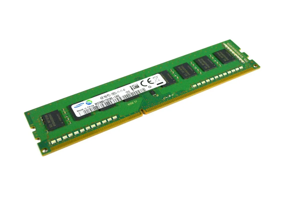 Green Samsung DDR3 desktop RAM module with black chips