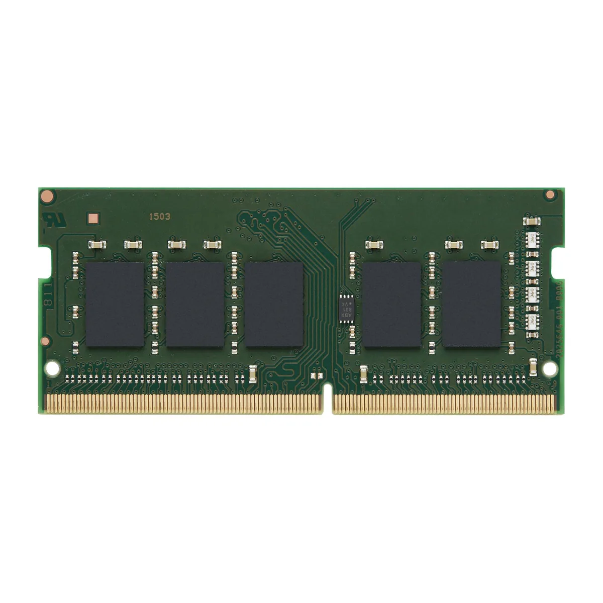 Green 260-pin DDR4 SoDIMM module with black chips, no heat spreader